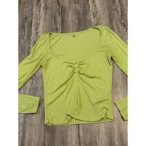 Sunday Best Ribbed Button Front Top Women’s Medium Green Long Sleeve Stretch Y2K